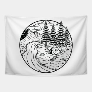 Camping in the Forest - Nature Lover Illustration - Hiking and Outdoor Camping Art Tapestry