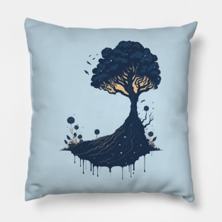 Grunge tree and splashes of paint Pillow