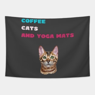 Coffee cats and yoga mats funny yoga and cat drawing Tapestry