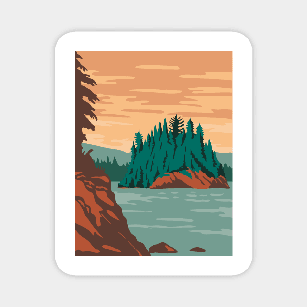 Isle Royale National Park and of islands in Lake Superior Michigan United States WPA Poster Art Color Magnet by retrovectors