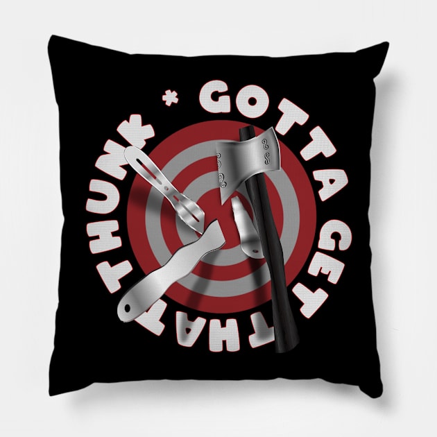 Gotta Get that Thunk Axe - Knife Throwing Stump Target Pillow by geodesyn