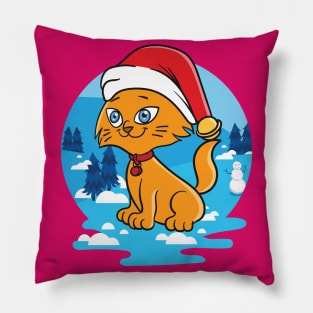 Christmas Cat Santa Hat Winter Gift Pillow