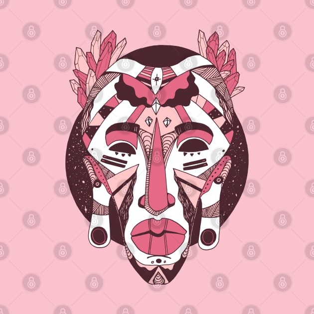 Pink and White African Mask 1 by kenallouis