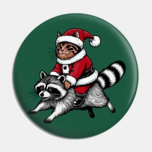 Santa Cat on A Raccoon Pin