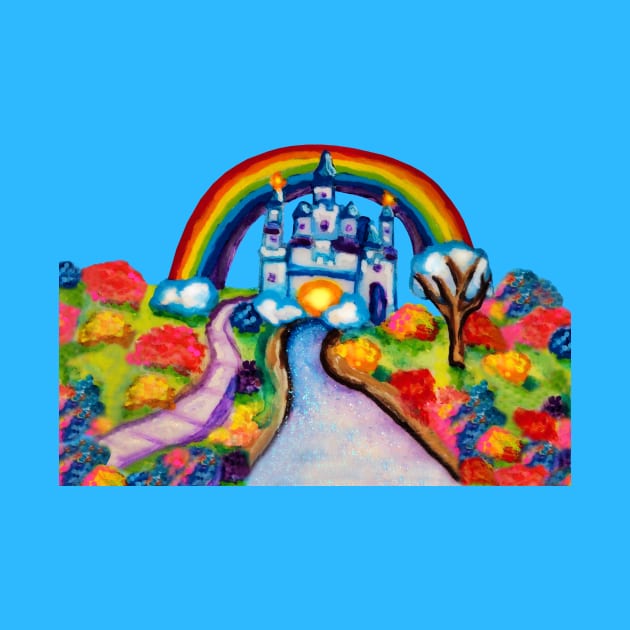 Castle Fantasy Floral Rainbow Landscape by Art by Deborah Camp