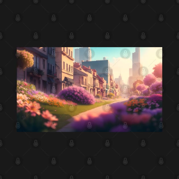 City street with beautiful flowers by WODEXZ