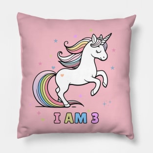 Magical Unicorn Birthday T-Shirt – I Am 3 – Perfect for Toddler Celebrations Pillow