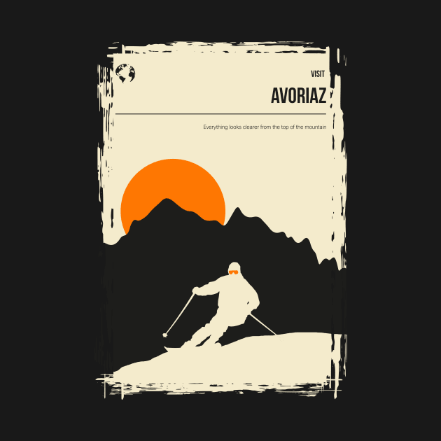 Avoriaz Skiing Minimal Vintage Travel Poster by jornvanhezik