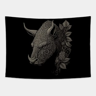 rhinoceros decorated with Javanese ornaments Tapestry