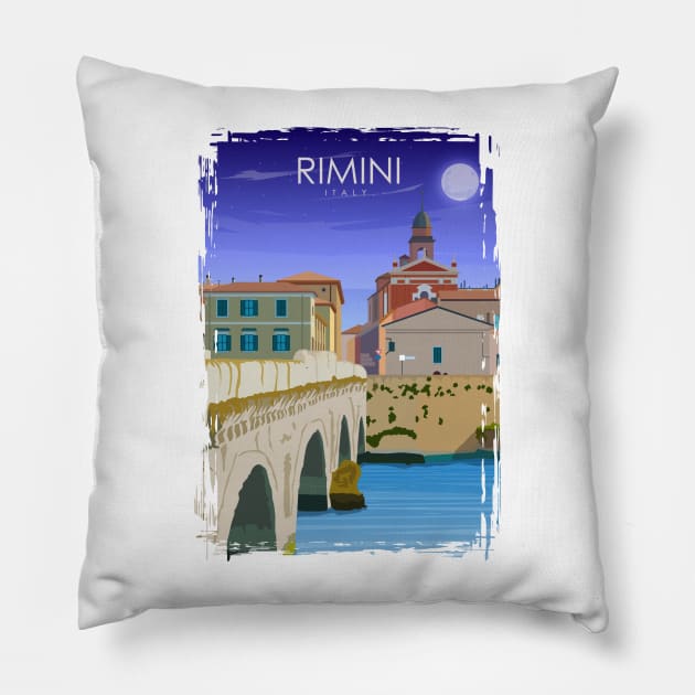 Rimini Italy Vintage Minimal Retro Italian Travel Poster Pillow by jornvanhezik