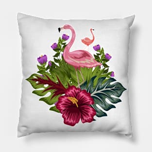 flamant rose fleurs tropicales Pillow