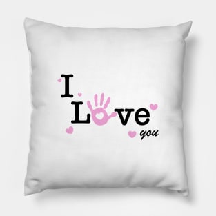 I love you text. Baby hand print with heart Pillow