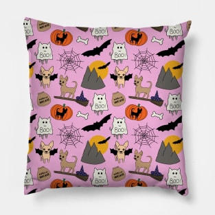 Halloween chihuahuas - pink Pillow