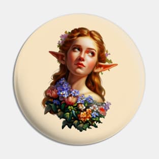 Baroque Elven Girl with Flowers Vintage Kitsch Design Pin
