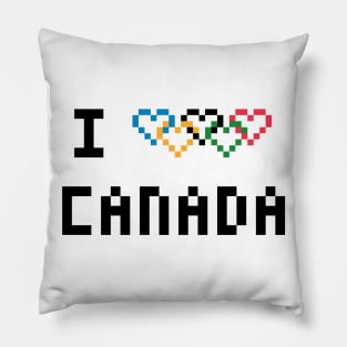 Pixel I Heart Canada with Heart Shaped Olympic Rings Pillow