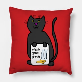 Cute Cat Says Wash Your Paws Pillow