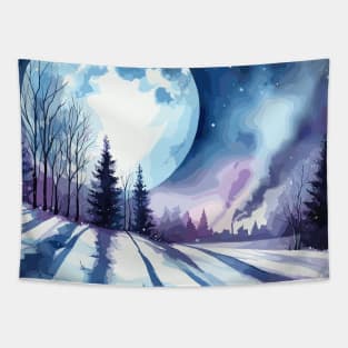 Winter Night and Moon Tapestry