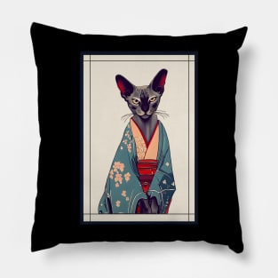 Oriental Shorthair cat Japanese with kimono vintage Pillow