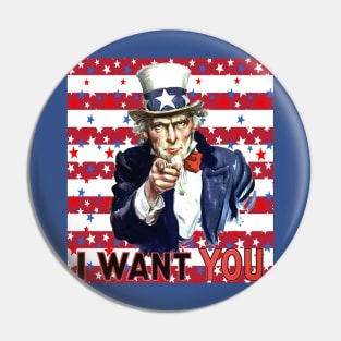 Uncle Sam I Want You With Stars and Stripes Background Pin