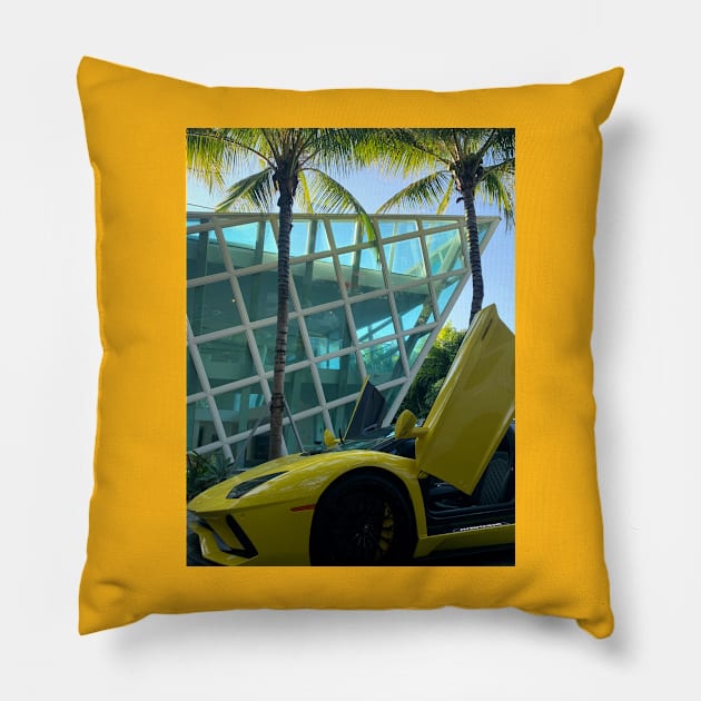 Lamborghini Miami Art Deco Pillow by ycdesign