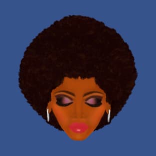 Classic Afro and Purple Smokey Eyes (Royal Blue Background) T-Shirt