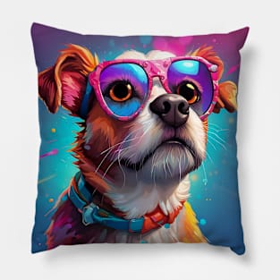 Puppy with 80s Glasses Pillow