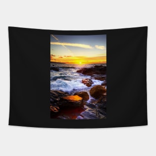 Sunset On The Rocks Cornwall Coastline Tapestry