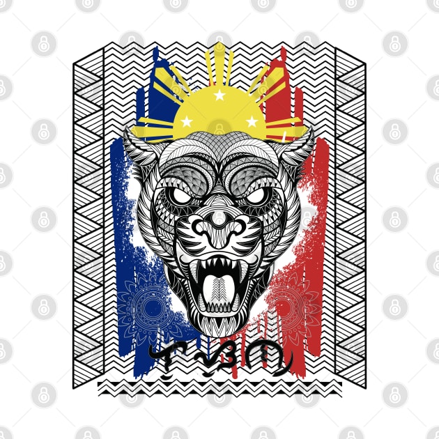 Philippine Flag Tribal line Art Tiger / Baybayin word luson (Luzon) by Pirma Pinas