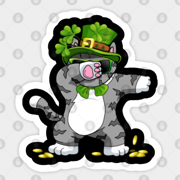 Dabbing Cat Dance St Patricks Day Leprechaun Hat Shamrocks