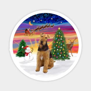 Santa's Sunset Take Off Featuring an Airedale Magnet