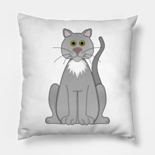 Gray Cartoon Cat with White Ruff Pillow