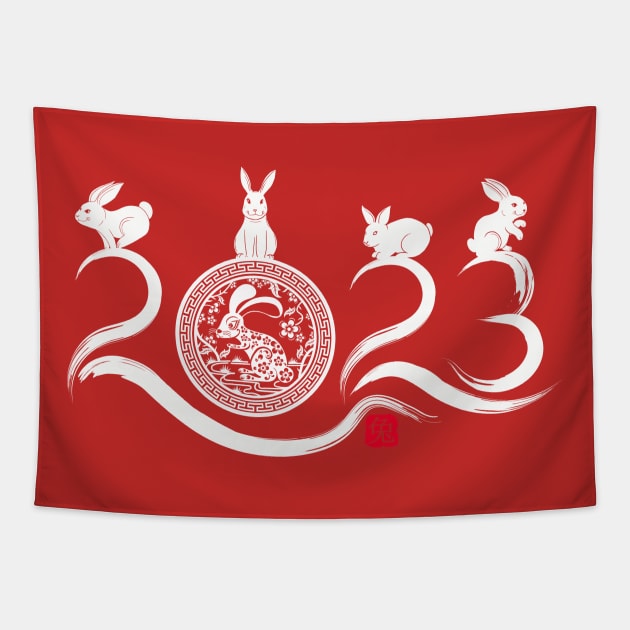 Year of the Rabbit Chinese Zodiac Chinese New Year 2023 Tapestry by Jhon Towel