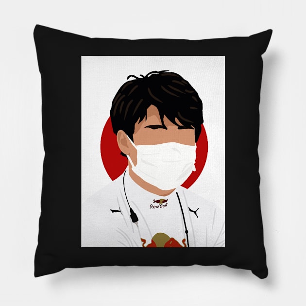 F2-driver Yuki Tsunoda with a Japanese flag Pillow by royaldutchness