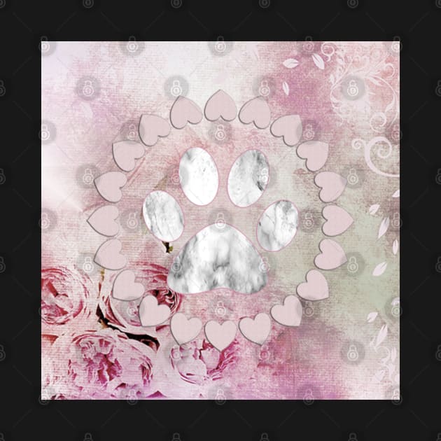 Dog Paw Print Hearts & Flowers Pink Pet Lover Floral Gift by tamdevo1