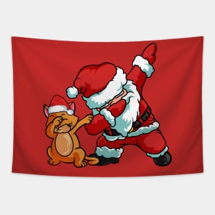 Funny Santa Claus and Dabbing Cat Tapestry