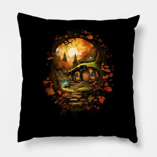 A Halfling Hole in Autumn by Sunset - Fantasy Pillow