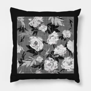 White peonies on a gray linen texture Pillow