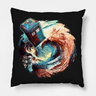 Time travel Phone box at Starry Dark Vortex Pillow