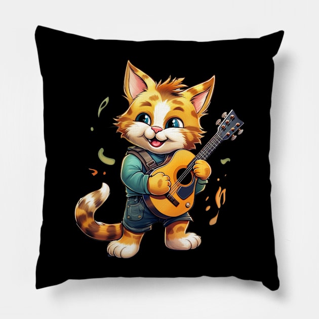 Funny  Cat as a Guitarist Pillow by NatashaCuteShop