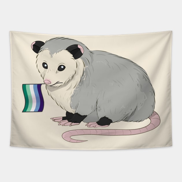 Gay Man Pride Opossum Tapestry by celestialuka