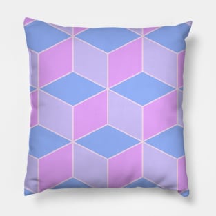 Pastel Pink Blue and Purple Cube Geometric Pattern Pillow