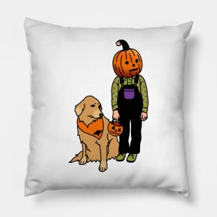 Pumpkin Boy With His Dog Pillow