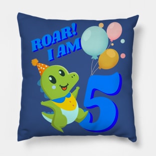 5th Birthday Child Kid Dino Dinosaur ROAR Pillow