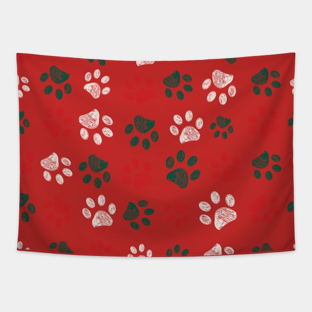 Christmas paw print Tapestry by GULSENGUNEL