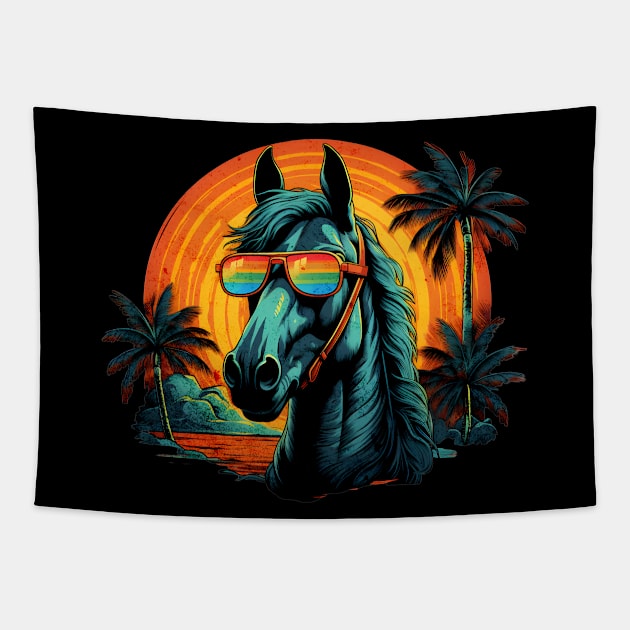 Retro Wave Rainbow Cleveland Horse Tapestry by Miami Neon Designs