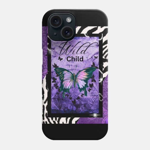 Wild Child purple butterfly zebra print by Renee Phone Case by ReneeLLavoie