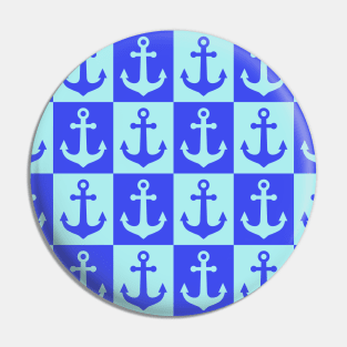 Checkered Ship Anchor Pattern - Ocean Blue Tones Pin