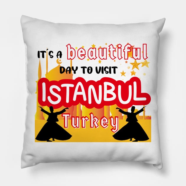 Travel to Beautiful Istanbul in Turkey. Gift ideas for the travel enthusiast available on t-shirts, stickers, mugs, and phone cases, among other things. Pillow by Papilio Art