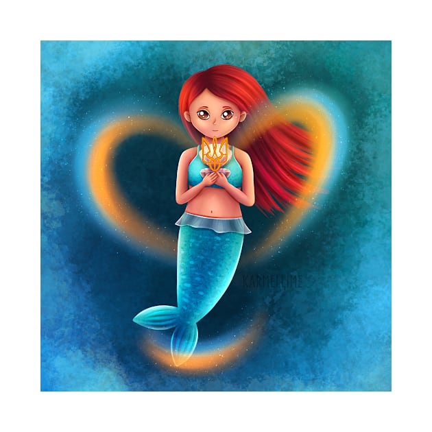 Mermaid with Ukrainian emblem by Karmellime