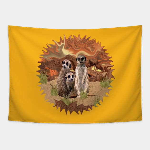 Three Meerly Meerkats Tapestry by distortionart